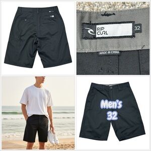 Mens Rip Curl 32 Medium Black Shorts Black Twill Khakis Chino 5 Pockets